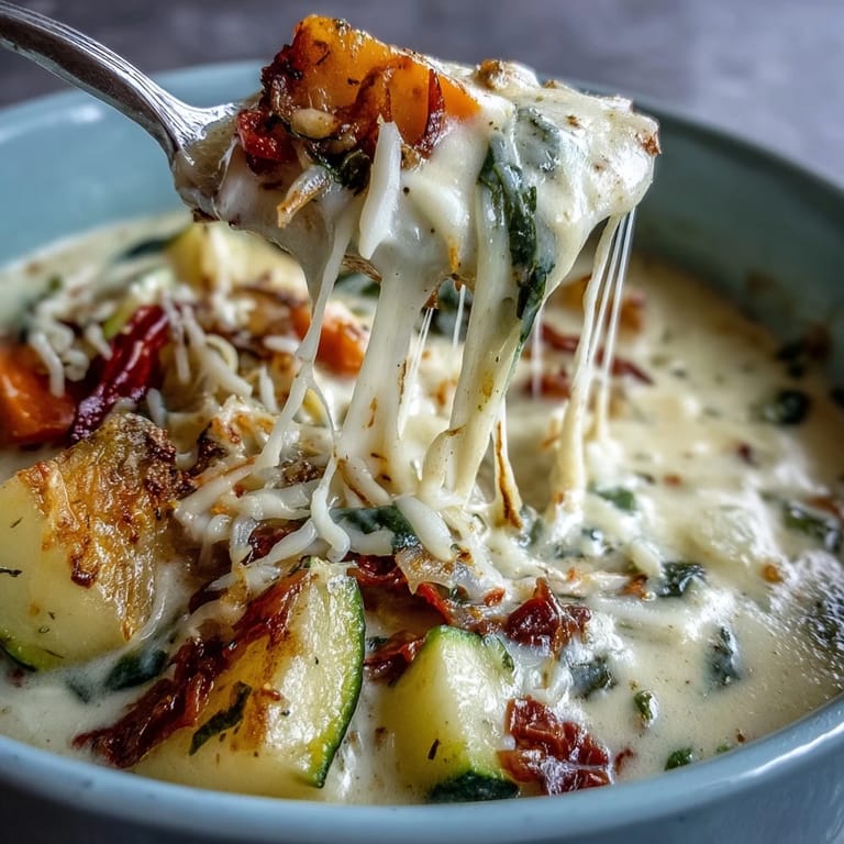 Overhead view of homemade Creamy Garlic Parmesan Veggie Soup topped with extra cheese and black pepper, perfect for a cozy vegetarian dinner.