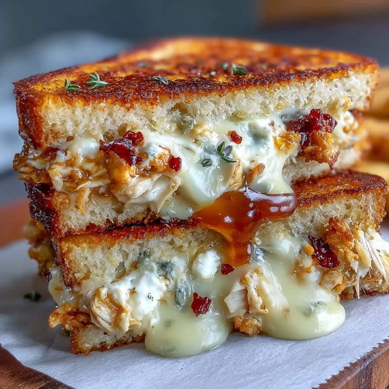 Golden-brown Goat Cheese & Hot Honey Chicken Grilled Cheese served beside a fresh green salad for a balanced meal.