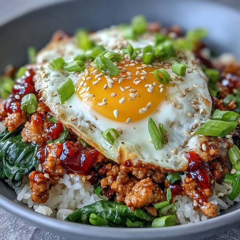Savory ground turkey and fluffy rice in a creamy Korean sauce, served in a skillet for a weeknight dinner.