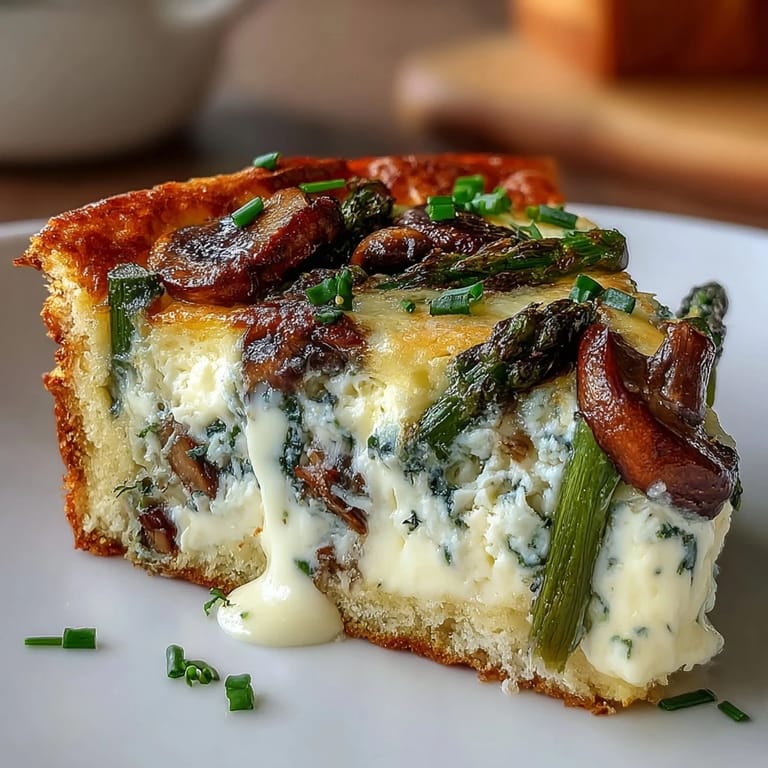 An Italian-inspired frittata featuring sautéed vegetables and Gruyère cheese baked over a golden sourdough base for a satisfying main dish.