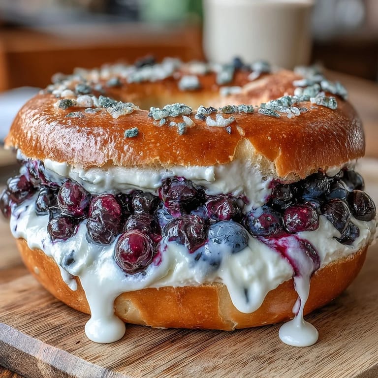 Chewy, homemade protein bagels with fresh blueberries and a luscious Greek yogurt frosting, perfect for a nutritious snack.