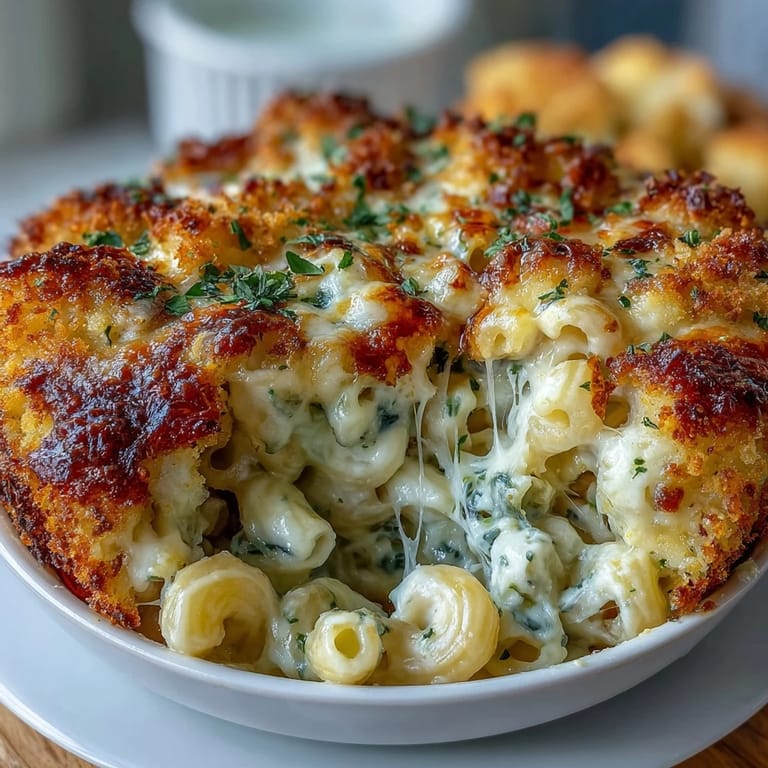 Rich and creamy Southern baked macaroni and cheese with melted sharp cheddar, baked until bubbly and golden brown.