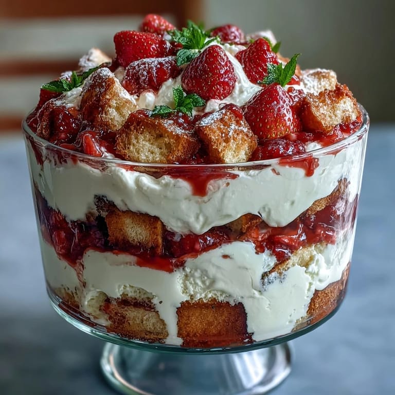 Elegant Mothers Day dessert with golden shortcake, fresh strawberries, and fluffy whipped cream layers.  