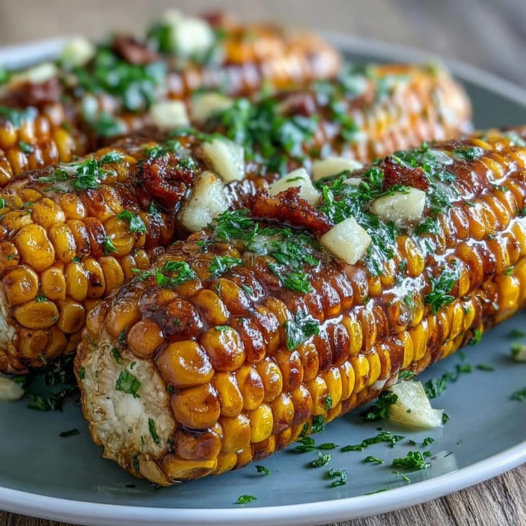Easy microwave corn on the cob, juicy and tender, coated in aromatic garlic butter and served hot with a squeeze of lemon.