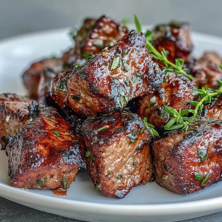 Garlic herb steak bites sizzling in a cast iron skillet, infused with butter and fresh parsley for a savory meal.
