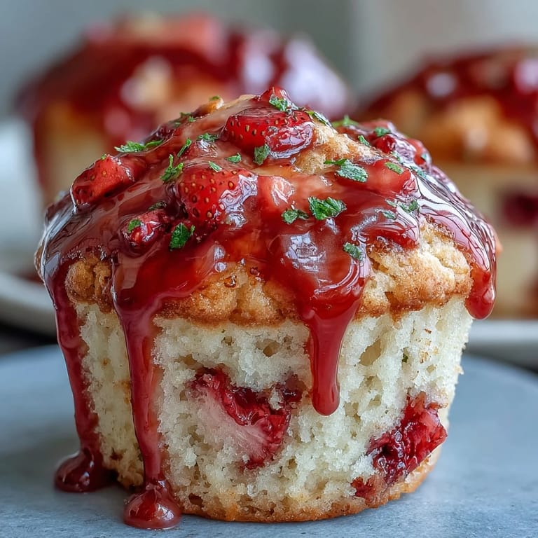 Fluffy muffins packed with juicy strawberries and zesty lemon, topped with a sweet-tart glaze that adds a bakery-style finish.