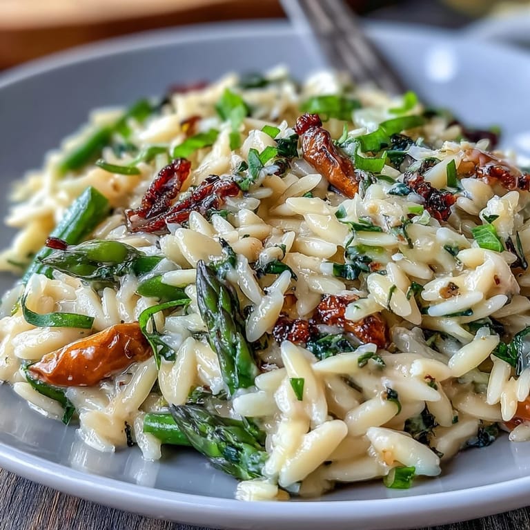 A colorful Spring Orzo Primavera bursting with fresh herbs, perfect for dinner.