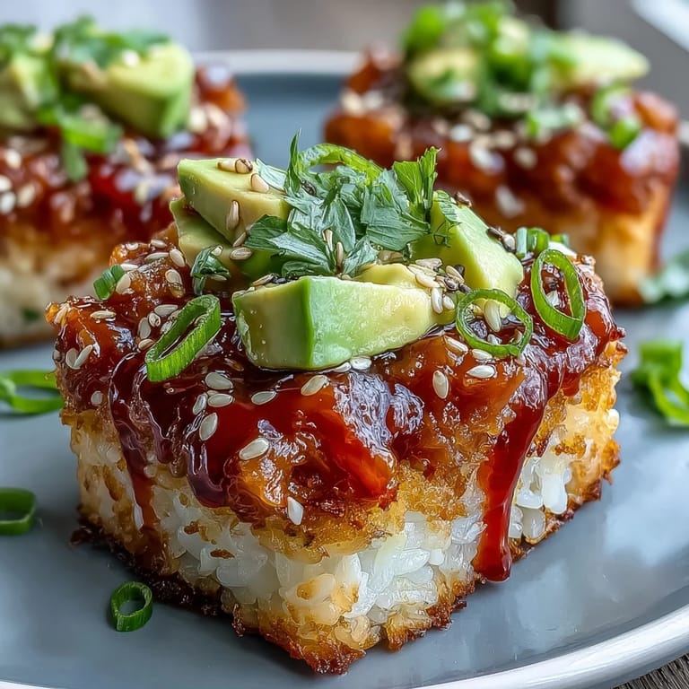 Savor this delicious crispy rice salad with creamy avocado and a spicy tuna kick.