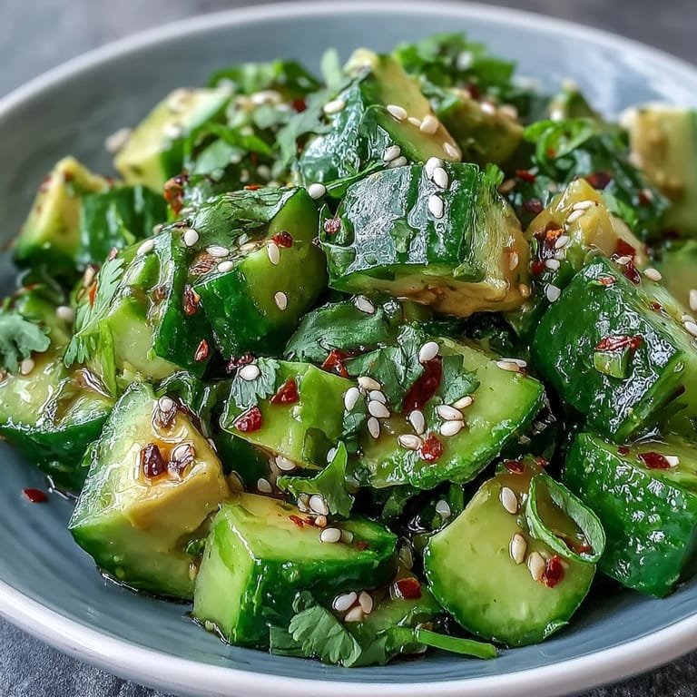 Creamy avocado and crisp smashed cucumber salad, perfect as a refreshing side dish.