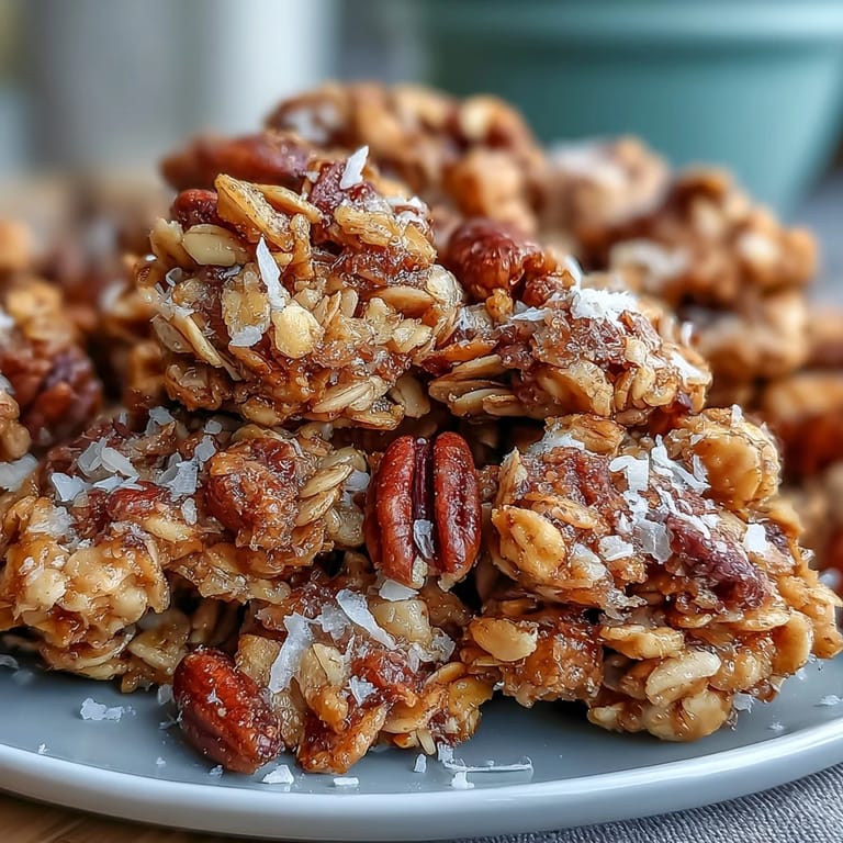 Perfectly baked homemade granola clusters, studded with nuts, perfect for yogurt bowls.