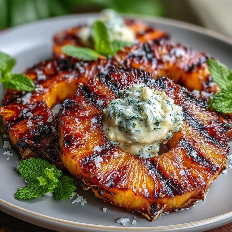 Sweet grilled pineapple spears melting yuzu kosho butter, ready for a refreshing dessert.