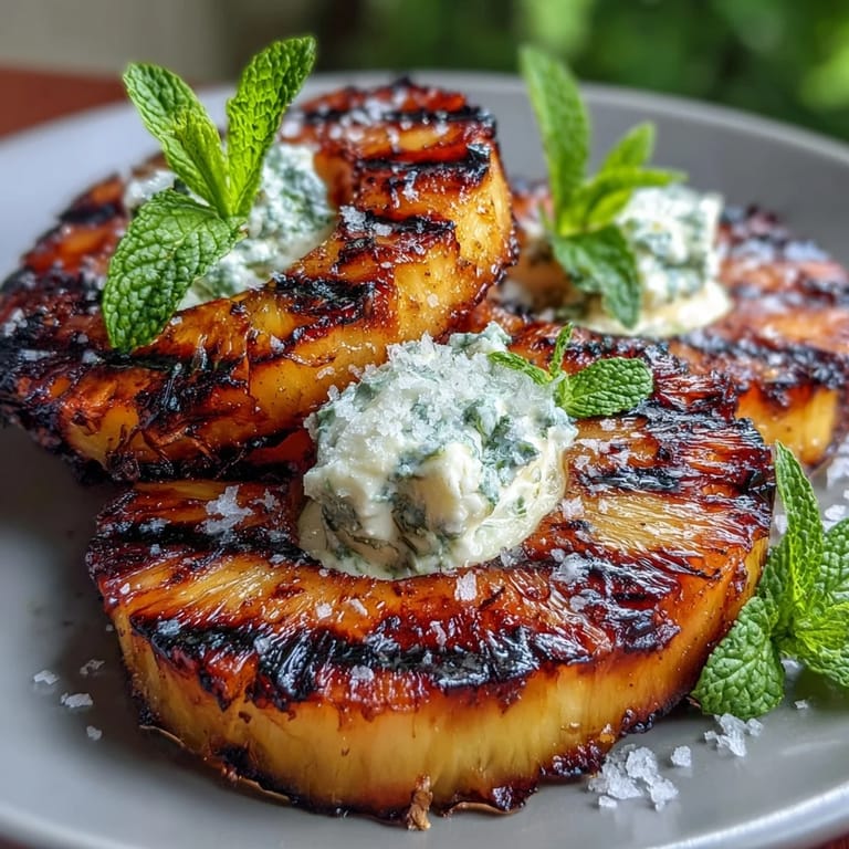 Bright tropical grilled pineapple, topped with vibrant yuzu kosho butter and lime zest.