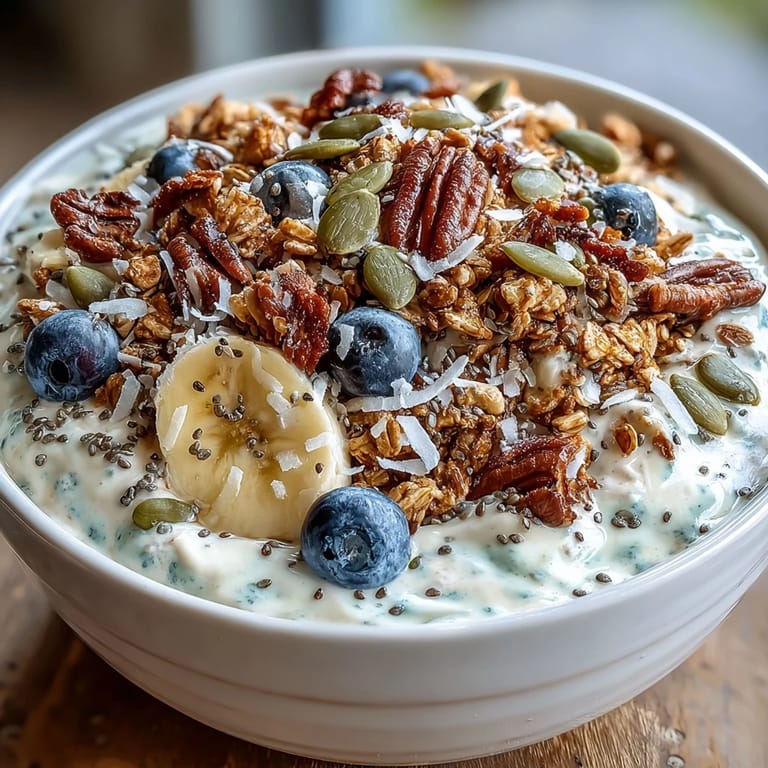 A thick high fiber smoothie bowl base topped with fresh banana slices and seeds.