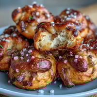 Soft sourdough onion pretzel bites with caramelized onions, golden and chewy, perfect for sharing with friends.  