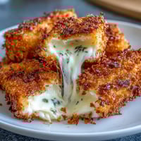 Crispy air fryer mozzarella sticks with golden breadcrumb coating, served alongside zesty homemade marinara dip for dipping.  