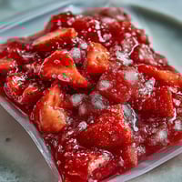 Vibrant strawberry pineapple daiquiri freezer pouches ready for summer sipping, blending tropical fruit with white rum and lime.