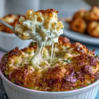 Baked mac and cheese with creamy cheddar sauce and golden panko topping, perfect for Southern comfort food dinners.
