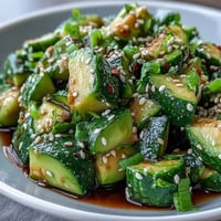 Vibrant smashed cucumber and avocado salad bursting with fresh, nutty sesame goodness.