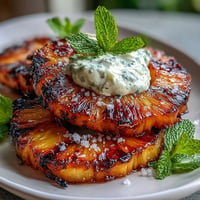 Caramelized grilled pineapple, glistening with spicy yuzu kosho butter and fresh mint.